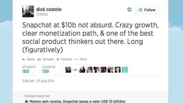 Twitter CEO：Snapchat估值百亿并不荒谬